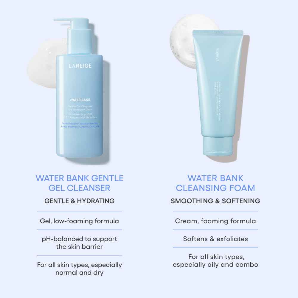 LANEIGE Water Bank Gentle Gel Cleanser: pH-Balanced & Barrier-Boosting Gel Cleanser with Blue Hyaluronic Acid