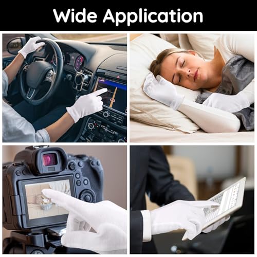 White Cotton Touchscreen Gloves - 8 Pair Medium Hand Moisturizing