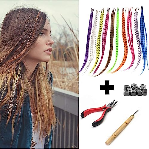 Feather Hair Extension Kit with 50 Synthetic Feathers 100 Beads One Plier and Hook ITip Hair Extensions (1)