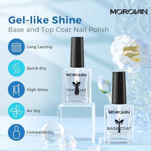 Base Top Coat Nail Polish: Clear Quick Dry High Glossy Nail Polish Shiny No Chip Long Lasting Air Dry Top Coat for Nail Art Manicure Salon Quality Women Gift