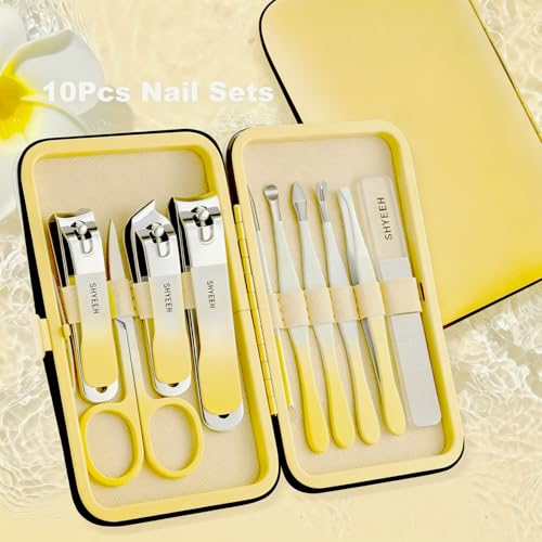 Yellow Manicure & Pedicure Kit with Leather Case - 10 High-Carbon Steel Nail Clippers