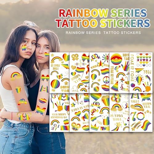 Rainbow Temporary Tattoos - 20 Sheets Pride Waterproof Body Art