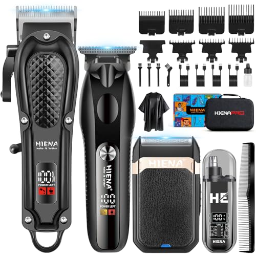 HIENA PRO Hair Clippers for Men Professional, Cordless Barber Clipper & T-Blade Beard/Hair Trimmer Set, Electric Razor Foil Shaver Nose Trimmer Barber Kit, Men's Hair Cutting Kit