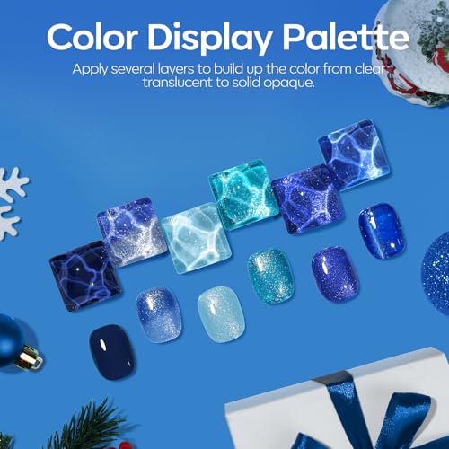 Modelones Cat Eye Gel Nail Polish Set Glitter 6 Colors Blue Winter - Long-Lasting Manicure