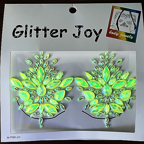 Glow in The Dark Body Gems Stick on Luminous Body Jewery Glitter Women Makeup for Festival Party, 2-Pack