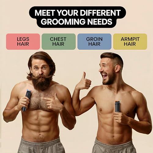 Beard & Body Trimmer for Men ? Painless Ball Shaver, Groin Trimmer for Pubic Hair, Body and Sensitive Skin ? USB-C Cordless Electric Razor with 2 Replacement Blades, 3 Guide Combs