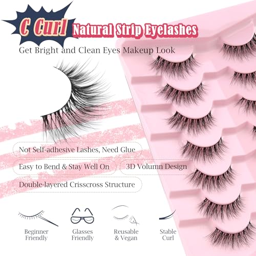 Natural Cat Eye False Eyelashes 14mm Wispy 3D Volume (7 Pairs)