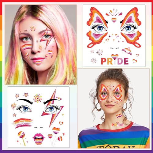 HOWAF 12pcs Lesbian Pride Glitter Face Tattoos