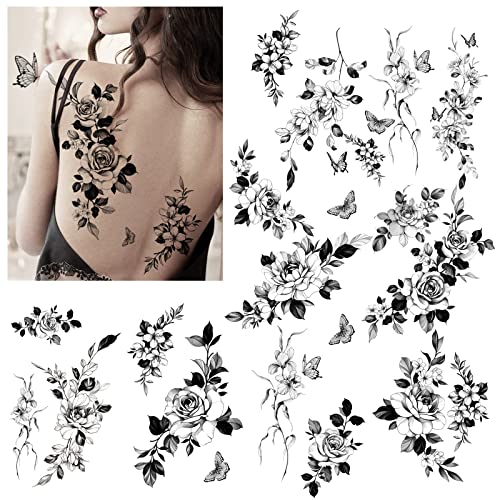 Temporary Tattoo Stickers for Women - 8 Sheets Large Flower