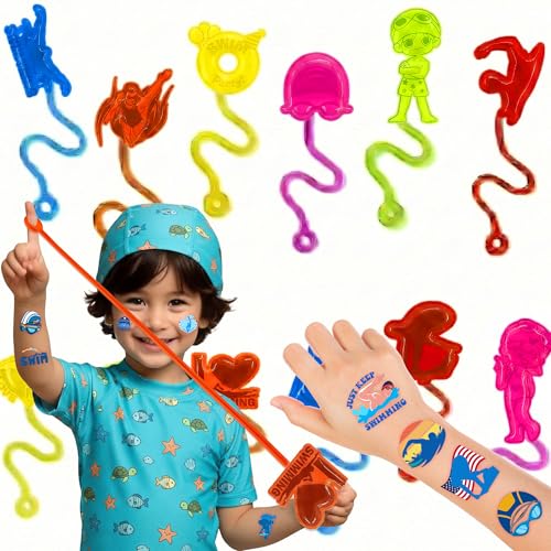48 PCS Swim Party Favors - Sticky Hands & Tattoos for Kids