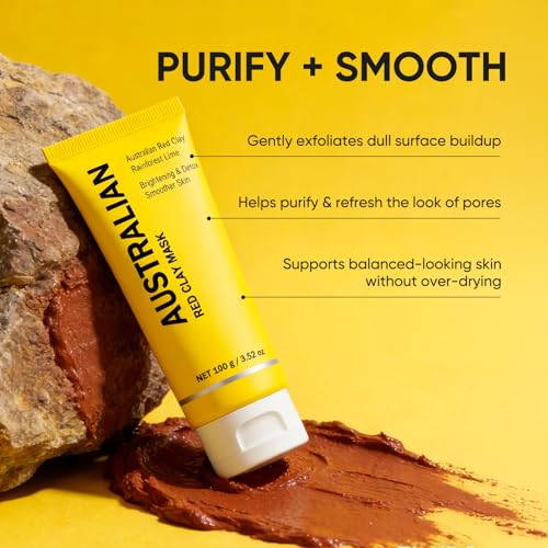 Australian Red Clay Face Mask, Mineral-Rich Detox Mud Mask with Kakadu Plum, Desert & Rainforest Lime Extracts, for Radiant-Looking, Smoother Skin, All Skin Types, 100 mL (1)