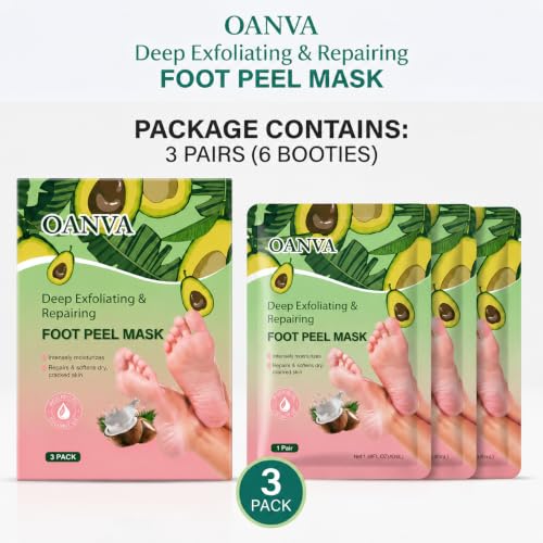 OANVA Exfoliating Foot Peel Mask (3 Pack) - Callus Remover for Cracked Heels