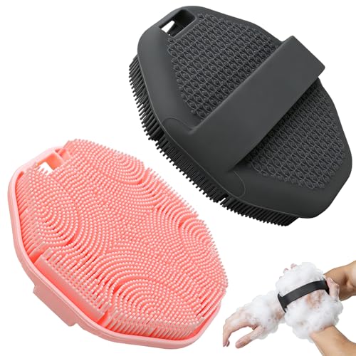 2-Pack Silicone Body Scrubber with Non-Slip Handle