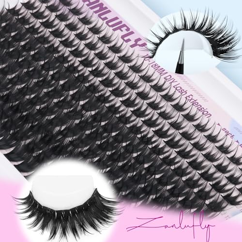 Wispy Lash Clusters Natural Lash Extensions D-curly Eyelash Clusters DIY Eyelash Extensions 10-18MM Individual Cluster Lashes 200Pcs Cluster Eyelash Extensions by ZANLUFLY