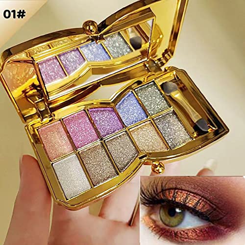 Gold Eye Shadow Eyeshadow Palette Shimmer - 10 Colors Sparkly Eyeshadow Glitter Highly Pigmented Long Lasting Waterproof Sweatproof Professional Nudes Warm Natural Neutral Smoky Cosmetic Eye Palette Set Gold (# 01)