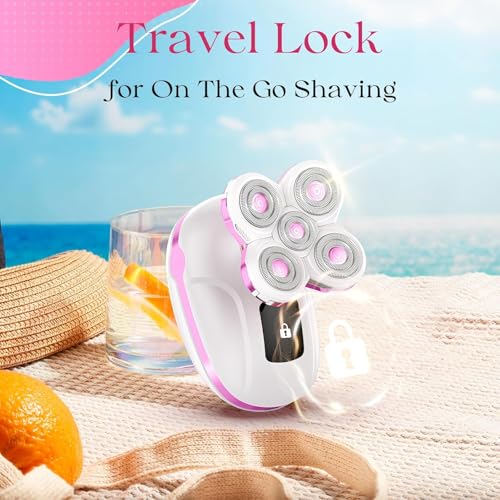 Electric Razors for Women Legs, Rechargeable Rotary Painless Shaver for Legs Bikini Facial Hair Removal, Body Wet/Dry Razor Water Resistant Grooming Kit, Cordless Womens Trimmer for Grooming, Pink