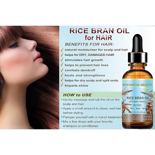 Botanical Beauty RICE BRAN OIL 100% Pure Natural Refined Undiluted Cold Pressed Carrier Oil for Face, Skin, Body, Hair, Massage, Nails. (4 Fl Oz)