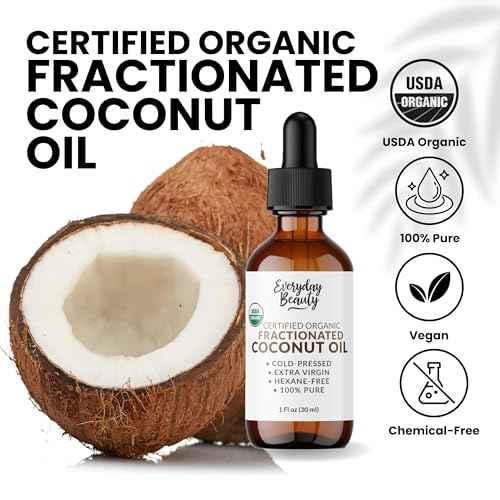 Organic Fractionated Coconut Oil | 100% Pure, Cold-Pressed | USDA Certified Organic | Amber Glass Bottle with Glass Dropper | For Face, Skin, & Hair - 1 Fl Oz