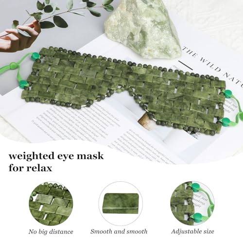 Jade Eye Mask, 2Pcs Large Facial Cooling Mask with 100% Real Jade for Hot & Cold Therapy,Green Facial Eyes Sleeping Mask Relief Eye Cover by LazyGa