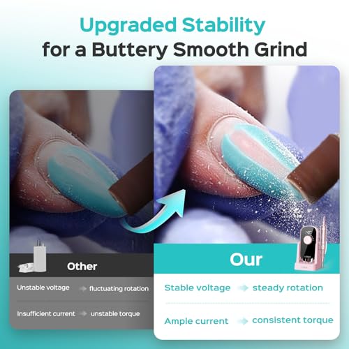 Electric Nail Drill E51, 40000RPM Professional Nail Tool for Manicure & Gel Removal - Rechargeable with LCD Display, Pink