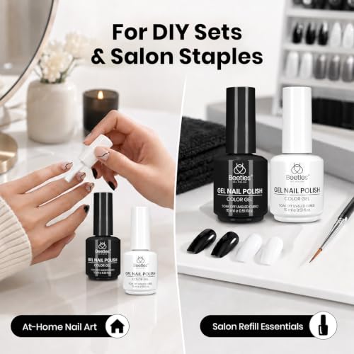 Beetles Black & White Gel Polish Set - 2 Pcs 15ml Soak Off LED Nail Art Kit