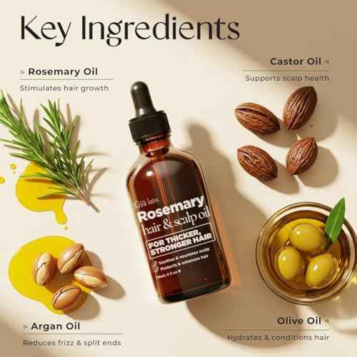 Gya Labs Rosemary & Castor Hair Oil - 4 Fl Oz - for Scalp Health, Strengthens & Protection from Damage