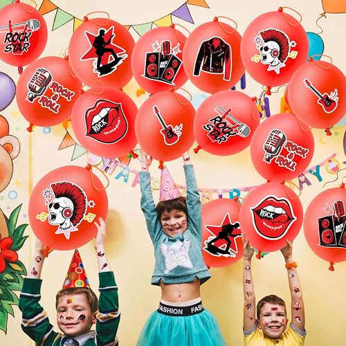 Rock Party Favor Set - 24 Punch Balloons & 48 Temporary Tattoos