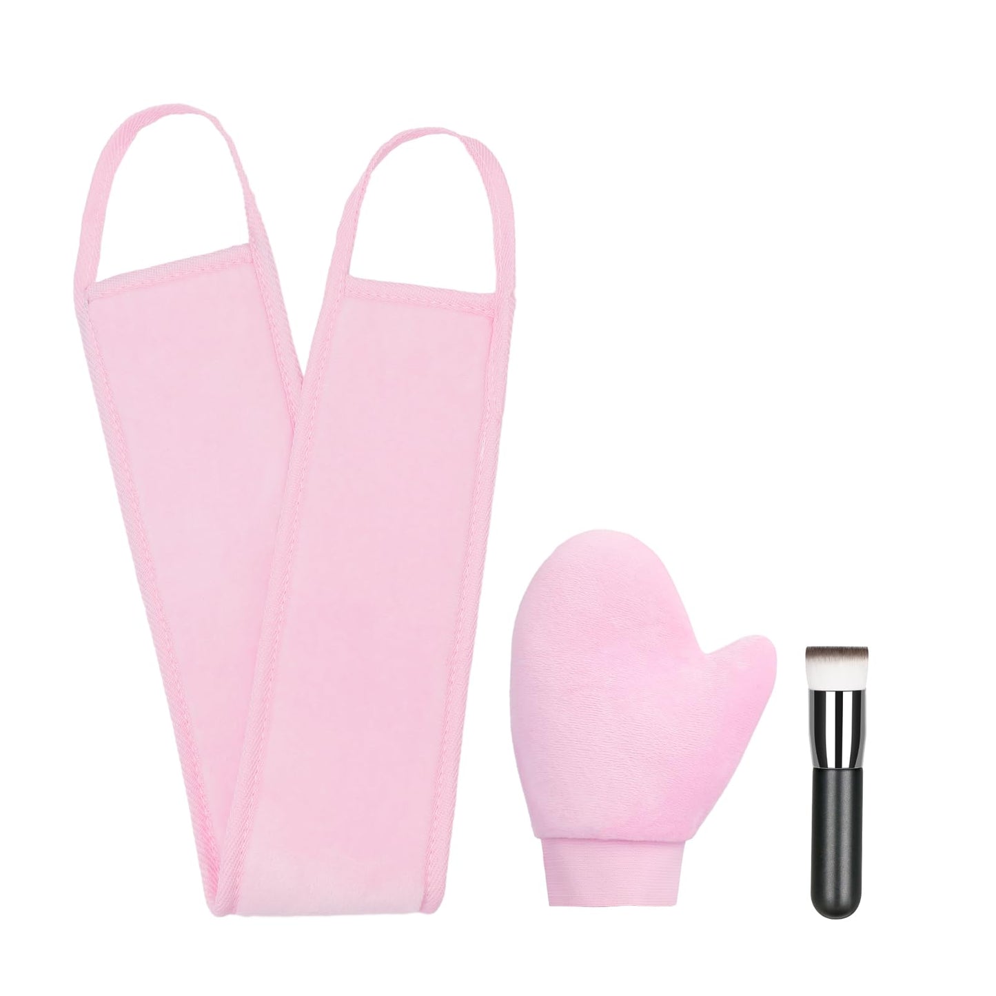 3 Pack Self Tanning Mitt Applicator Kit Set Self Tan Back Applicator with Self Tanning Glove for Self Tan Mitt Mini Self Tan Glove and Sunscreen Brush (Pink)