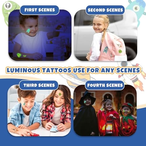 Temporary Tattoo for Kids, 300+ Pcs Glow in the Dark Tattoos Kids Stickers, Luminous Party Supplies with Car/Dinosaur/Space/Butterfly Favors for Boys Girls