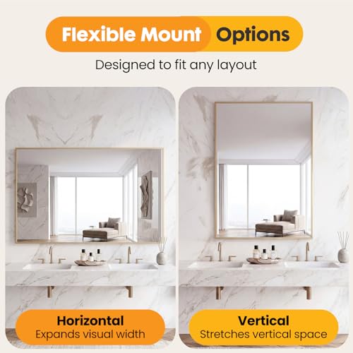 Sweetcrispy 30" x 48" Modern Bathroom Mirror with Gold Frame