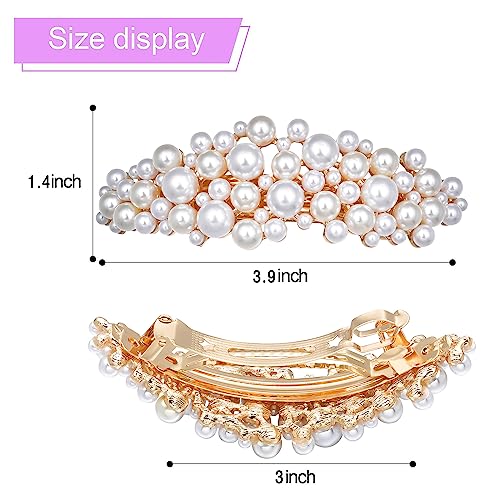 Vintage Pearl Hair Barrettes, Sparkly Wedding Crystal Hair Clips French Dedign Bridal Fashion Bling Rhinestons Hair Pins, Elegant Ponytail Holder, Hairgrip Hair Headwear Accessories for Women Girls