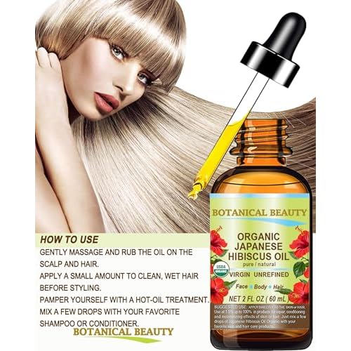 Botanical Beauty Organic HIBISCUS OIL (Hibiscus Sabdariffa) JAPANESE 100 Pure Natural VIRGIN UNREFINED COLD PRESSED Anti Aging, Vitamin E Oil for FACE, SKIN, HAIR GROWTH (4 Fl Oz)