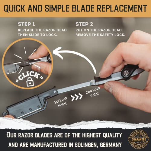 Patented Straight Edge Razors for Men, Close Shaving Razor for Beard with 10+1 Disposable Blade Heads, Easy to Use and Replace Single Edge Razor Blades, Professional and Home Use (Black)