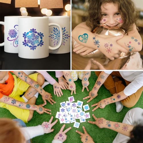 Glitter Snowflake Temporary Tattoos for Kids - 74 Individually Sheets Snowflake Tattoos for Kids Winter Christmas Party Supplies