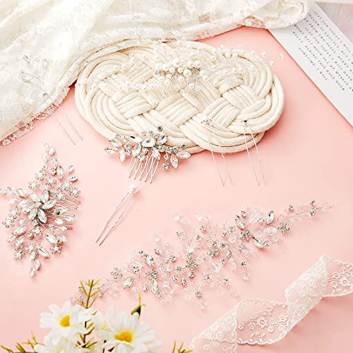 Maitys 44pc Wedding Hair Comb Clips Pearl Crystal Rhinestone Set