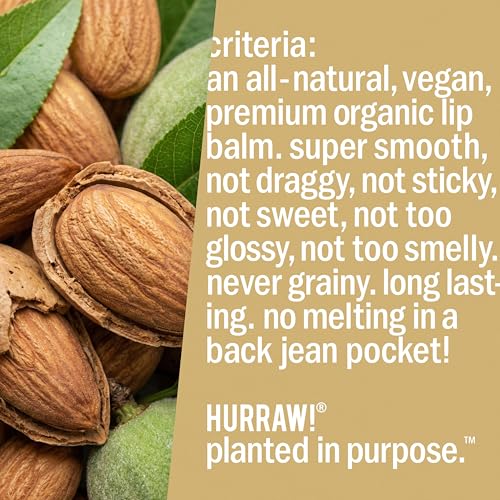 Hurraw! Almond Lip Balm, 2 Pack: Organic, Certified Vegan, Cruelty and Gluten Free. Non-GMO, 100% Natural Ingredients. Bee, Shea, Soy and Palm Free. Made in USA
