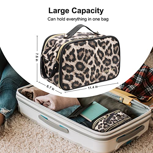 BOOMRICH Large Travel Makeup Bag, Cosmetic Bag, Toiletry Bag for Women, Water-Resistant Leather Toiletry Organizer, Dopp Kit for Toiletries Accessories, Leopard
