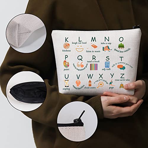Coping Skills Alphabet Cosmetic Bag Mental Health Gift Self Care Makeup Zipper Pouch Bag for Makeup Zipper Pouch Bag for Counselor, Psychologist (Coping Skills Alphabet)