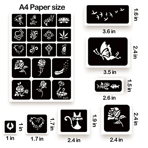 Temporary Tattoo Stencils Kit, 622+ Designs, 20 Sheets