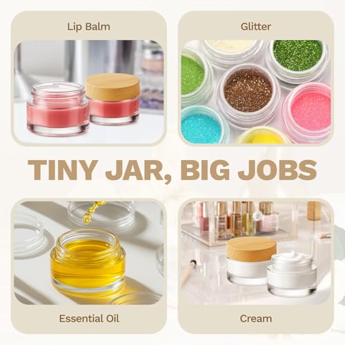 12 Pack Mini 5g Glass Jars with Wood Grain Lids for Lip Balm & DIY Cosmetics
