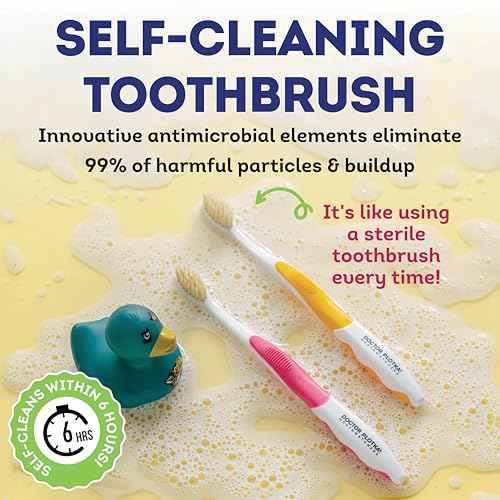 MOUTHWATCHERS Soft Childrens Flossing Manual Toothbrush, 1 Pink and 1 Blue Toothbrushes for Kids & Teens, Ultra Clean, by Dr. Plotka's