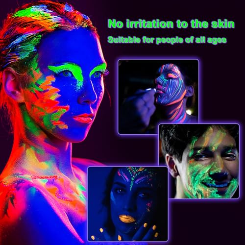 12 Pcs Glow in the Dark Face Body Painting, Glow Blacklight Face & Body Paint Makeup, Mardi Gras Halloween UV Crayon Kit Black Light Birthday Party Camouflage Party Supplies (12 color)