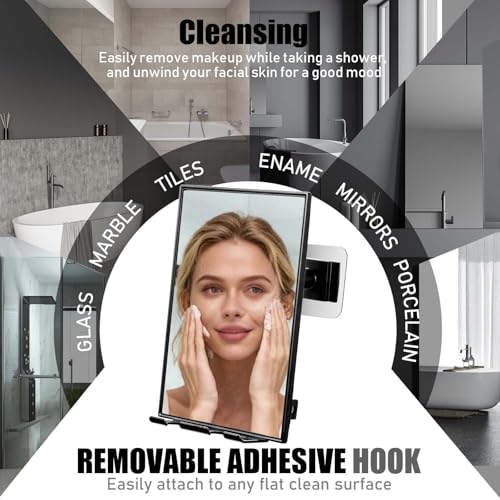 Shower Mirror with Squeegee & Razor Holder - 360° Rotation