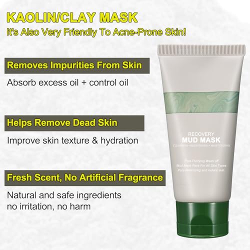 Recovery Mud Mask, Relief Mud Mask for Face & Body, Deep Cleansing & Hydrating Clay Mask, Deep Pore Cleanser Oil Control Wash Off Body Mud