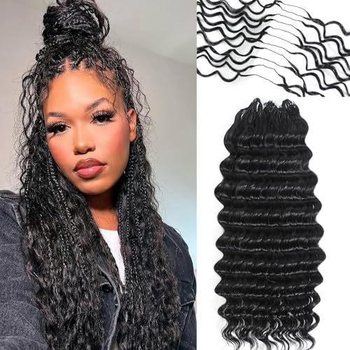 12" Feather Crochet Human Hair Deep Wave Boho Braids