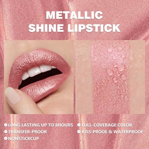 Nude Pink Metallic Shimmer Liquid Lipstick - Long Wear