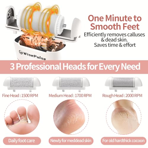 WisePulse Yellow Rechargeable Electric Foot Callus Remover 3-Speed 9-in-1 Pedicure Kit