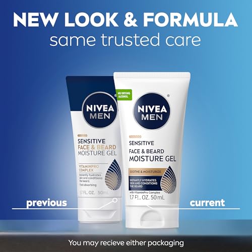 NIVEA MEN Sensitive Face and Beard Moisture Gel, Gentle Face and Beard Moisturizer for Men Instantly Hydrates Skin and Conditions Beards, 1.7 Fl Oz Tube, Pack of 3