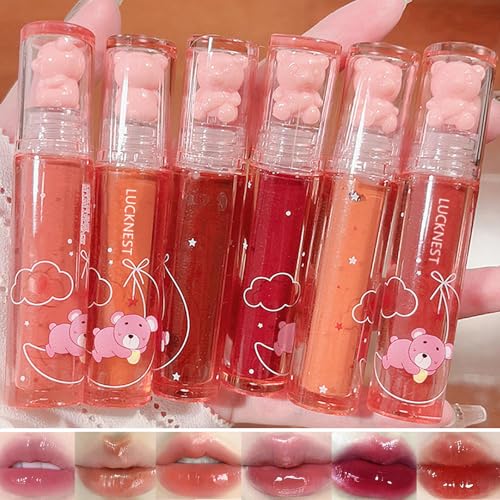 6-Piece Bear Lip Glaze Set - Moisturizing Waterproof Liquid Lipstick