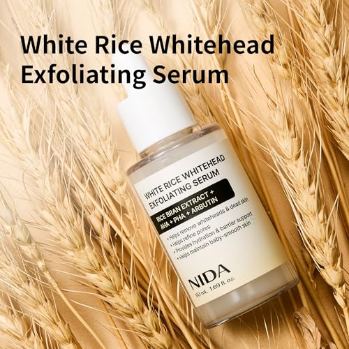 NIDA White Rice Whitehead Exfoliating Serum | 1.69 fl.oz., 50ml | Daily Soft Exfoliating Face Scrub Dead Skin Cells Remover for All Skin Types korean skin care